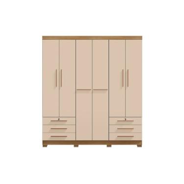 Imagem de Guarda Roupa Casal Bagé 6 Portas e 6 Gavetas Sem Espelho Carvalho Americano Off White EdeCasaMoveis