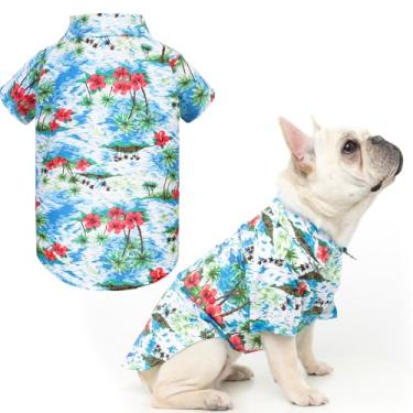 Imagem de EXPAWLORER Camisa havaiana para cães - Roupas de verão para cães, camisetas polo respiráveis com estampa floral e ilha do mar, roupa para filhotes, camisa para cães pequenos, médios e grandes, meninos