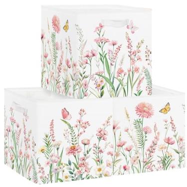 Imagem de Clastyle Conjunto De Cesta Armazenamento Infantil Clastyle, Flores Silvestres Rosa, Borboletas, Plantas, Armário Dobrável, Organizador Roupas, Berçário, Caixa Brinquedos Para Crianças, Mulheres, Men