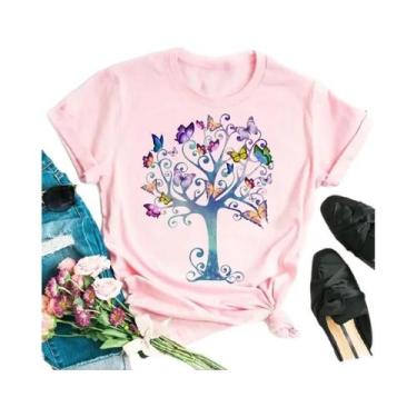 Imagem de Camiseta Feminina com Estampa de Borboleta - Manga Curta e Gola Redond
