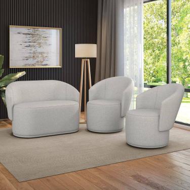 Imagem de Sofá Namoradeira e 2 Poltronas Orgânica para Sala Malu Linho M11 - D`Rossi