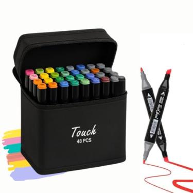 Imagem de Caneta Marcador Profissional Conjunto com 48 Cores Vibrantes Permanente Estojo Completo Caneta com Ponta Dupla Duas Pontas Hidrográfica para Colorir Cores Vivas Desenho Pintar e Criar Escolar (48)