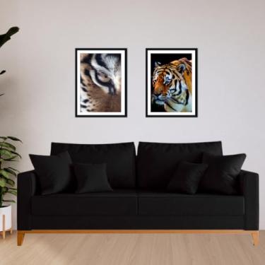 Imagem de Sofá Beny para sala de estar, 3 lugares, 1,80m, estofado em linho, base em madeira (Preto)