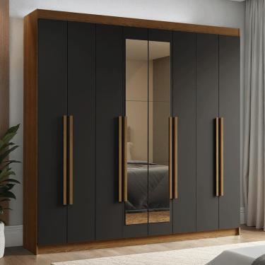 Imagem de Guarda-Roupa Casal 8 Portas Batentes com Espelho Rustic/Preto/Rustic Venus Madesa