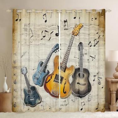 Imagem de Cortina de janela de guitarra, cortinas com tema musical para crianças, meninos, meninas, decoração de quarto de casa, cortinas de janela hip pop musical, nota musical, vintage, discoteca, microfibra