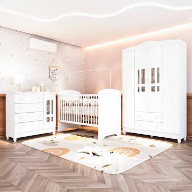 Imagem de Quarto de Bebê Completo 3 Peças Berço 3 em 1 Eloá Branco