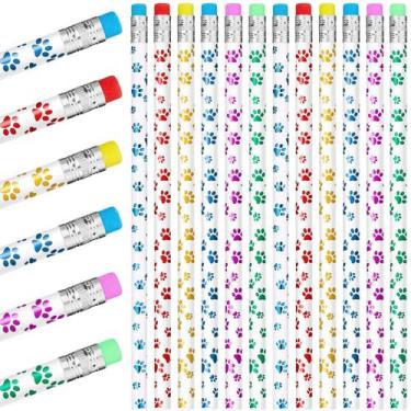 Imagem de Lápis Chinco Paw Print, 100 peças de escrita em madeira com borrachas