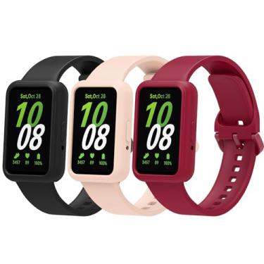 Imagem de Gheper Pacote com 3 pulseiras de relógio e capas protetoras de tela compatíveis com Samsung Galaxy Fit3 SM-R390, pulseiras esportivas de silicone macio, pulseiras de substituição de liberação rápida