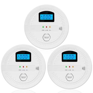 Imagem de Detector de fumaça inteligente e monóxido de carbono 3 Pacote confiável portátil instalação fácil instalação LCD Alarme da luz de luz Baixa aviso de bateria para o escritório em (3 pacote)