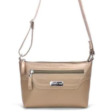 Imagem de Bolsa Transversal Couro Legitimo Fende Capuccino Feminina Pequena Espaçosa dia à dia Road Seven-Feminino