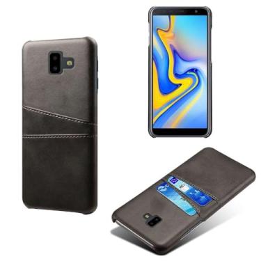 Imagem de Capas Compatível com Samsung Galaxy J6 Prime,Caso de couro PU-Tampa de telefone a prova de choque com 2 slots de cartão,Proteção anti-impressão digital e anti-gota-Black