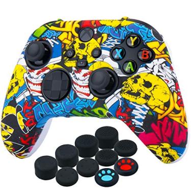 Imagem de YoRHa Capa de silicone espessa Transer Printing para controle Xbox Series X/S x 1 (caveiras de quadrinhos) com alças de polegar x 10