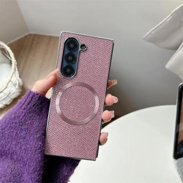 Imagem de Capa magnética para celular Samsung Fold6 Fold5 Fold4 Fold3, capa rígida de couro e plástico (para Samsung Galaxy Z Fold3/rosa)