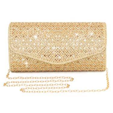 Imagem de BagHeiyy Bolsas clutch para mulheres, bolsa noturna de strass brilhante com corrente removível para casamento, festa, formatura e jantar, Dourado