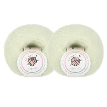 Imagem de NICEEC 2 novelos de fio de mohair macio, fofo e felpudo, luxuoso e fino, fio de mistura de lã para crochê e tricô, total de 2 ml × 2, 328 m × 2 - verde pálido