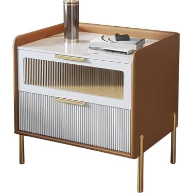 Imagem de Mesa De Cabeceira Nightstds Mid-century Modern Mesa De Cabeceira Cama Std Com Gavetas, Mesas Laterais Modernas De Luxo Night Std Armário Organizador Móveis Cômoda Para, Orange, 40x40x50cm