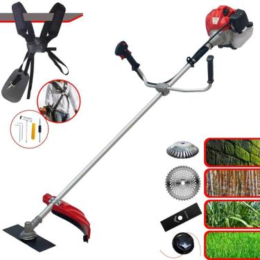Imagem de Roçadeira Aparador de Grama Anmax CG520P-TB À Gasolina 2T 52cc 2,2HP Com Carretel + Lâmina Facão + Lâmina 40 Dentes + Escova Circular de Aço 38 Cerdas