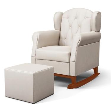 Imagem de Poltrona Amamentação Base Madeira Balanço E Puff Lucy P04 Suede Bege - Mpozenato