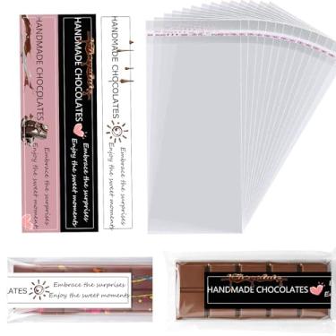 Imagem de Conjunto de 190 embalagens de barra de chocolate com adesivos, 100 sacos transparentes de 6 x 18 cm e 90 adesivos, para amantes de chocolate DIY, barra de doces, biscoitos, lembrancinhas de festa