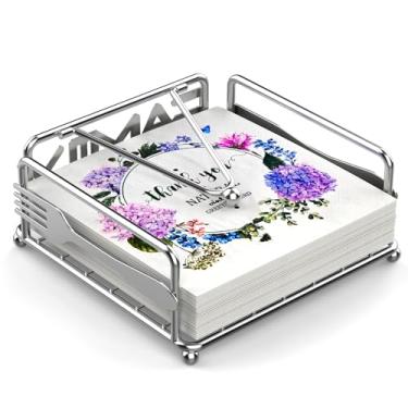 Imagem de Porta-guardanapos para mesa, dispensador de guardanapos plano com braço pesado, suporte quadrado de papel de coquetel de ferro rústico elegante para decoração de cozinha sala de jantar restaurante