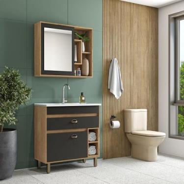 Imagem de Armário de Banheiro Gabinete Com Cuba e Espelheira 80cm Florença - JAE