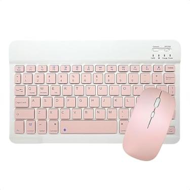 Imagem de Kit Teclado E Mouse Sem Fio Bluetooth Colorido Compativel com Tablet Computador Ipad (Rosa)