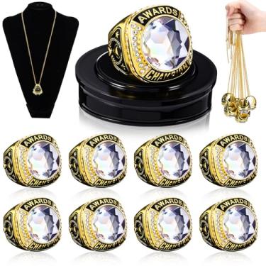 Imagem de Landical 10 peças de anéis de troféu de campeonato em massa MVP anel de troféu prêmio medalha prêmio presente com correntes de pescoço suporte de exibição para basquete beisebol futebol esporte