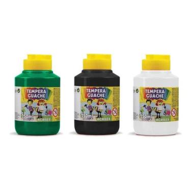Imagem de Kit 3 TEMPERA GUACHE Acrilex - 250ml - VERDE PRETO BRANCO - 02025511 /