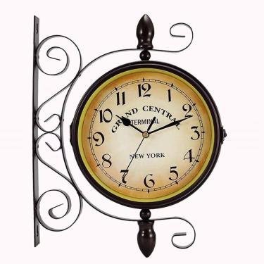 Imagem de Relogio Dupla Face Ferroviario De Parede Vintage Estacao Ferroviaria Terminal Decorativo Analogico Retro New York