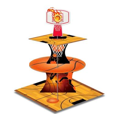 Imagem de CC HOME Suporte de cupcake de basquete, laranja, preto, bola esportiva, 3 camadas, papelão, sobremesa, cupcake para tema de basquete, topos de chá de bebê, lembrancinhas de festa, para meninos e