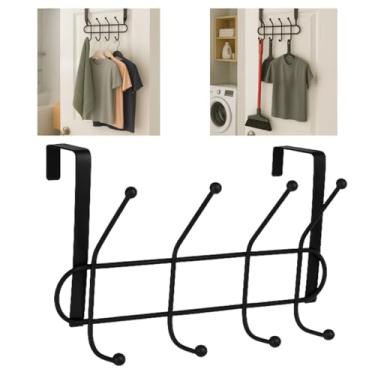 Imagem de Porta Cabideiro Gancho Multiuso Banheiro Lavanderia Metal Inox Cromado Pendurar Chapeu Toalhas Vassouras Roupas Bolsas Casacos Encaixe na Porta Suporte Reforçado Sem Furos (Preto)