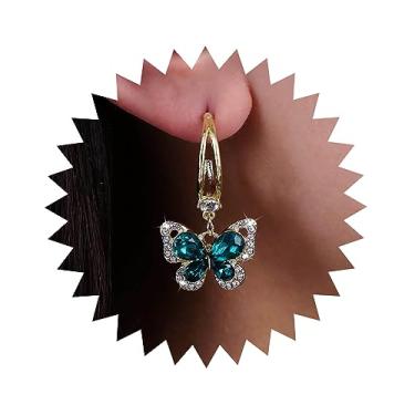 Imagem de Xduargs Brincos de borboleta de cristal boho com pingente de borboleta verde CZ brinco de gota vintage falso esmeralda brincos personalizados CZ brinco de animal joia para mulheres