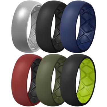 Imagem de Egnaro Anel de silicone masculino 1/4/5/6/7 multipack de alianças de casamento masculinas respiráveis de borracha de silicone com ranhuras de fluxo de ar, 15-15.5(23.8mm), Silicone, Sem pedra preciosa
