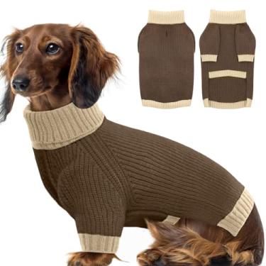 Imagem de IKIPUKO Suéter de cachorro para clima frio, malha térmica para cães médios e grandes, meninos e meninas, suéter de malha IKIPUKO Dog, roupas quentes clássicas de gola rolê, casaco de malha quente para