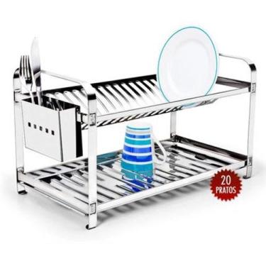 Imagem de Escorredor Louças 20 Pratos Inox Inox Porta Talher Inox - Mak Inox