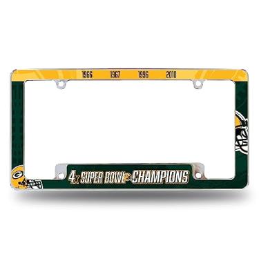 Imagem de Rico Industries Moldura de placa automotiva NFL Green Bay Packers Multi Champ 30,48 cm x 15,24 cm cromada para carro/caminhão/SUV