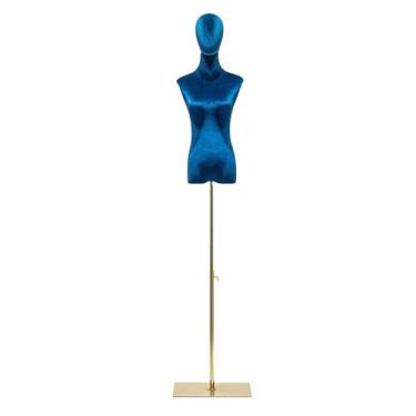 Imagem de Mannequin Torso de manequim feminino de veludo, base de metal ajustável e removível, adequado para camisetas, camisas, calças, chapéus, suéteres(Blue1)