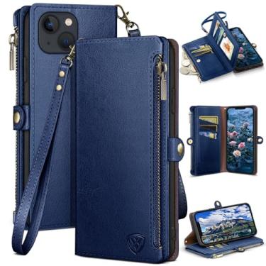 Imagem de XcaseBar Capa carteira compatível com iPhone 13 de 6,1 polegadas com zíper para cartão de crédito 【bloqueio RFID】, capa flip fólio de couro PU à prova de choque masculina feminina para Apple 13 capa