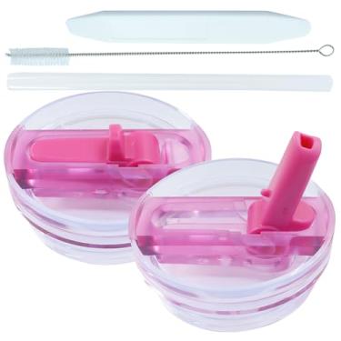 Imagem de Kyuionty Tampa de substituição com canudo dobrável de 850 g - Tampa à prova de vazamento e resistente a derramamentos compatível com Stanley H2.0 FlowState Copo Tumbler Cup (rosa choque e rosa choque)