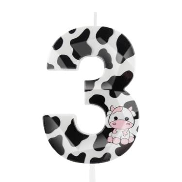 Imagem de Velas de aniversário 3D de vaca rosa para meninas, número 3, decorações de aniversário de 3 anos, vela número 3 para bolo, vela com número de tema de vaqueira para meninas, decoração de festa de 3