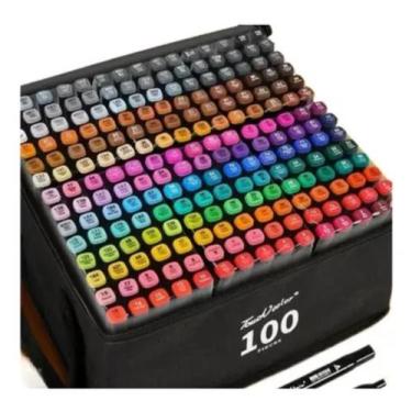 Imagem de Kit estojo 100 cores - canetinhas marca texto coloridas ponta dupla