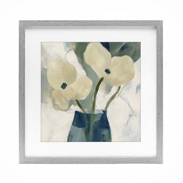 Imagem de Stupell Industries Impressão emoldurada cinza pétalas amarelas simples design sob vidro por Elara Yasna, 40,6 x 40,6 cm