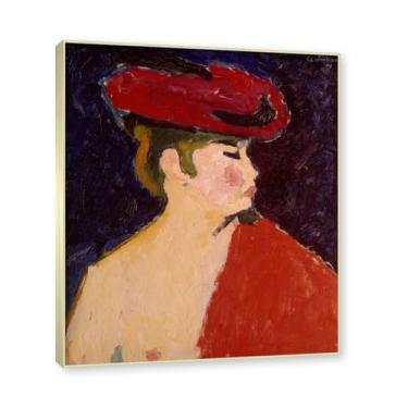 Imagem de NHLDZYH Moldura champanhe. Alexej von Jawlensky, impressão clássica, (xaile vermelho), decoração de parede para cozinha, quarto. 70x84cm