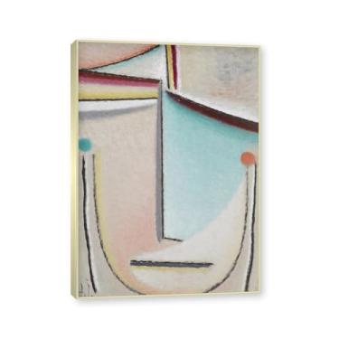 Imagem de NHLDZYH Moldura de champanhe. Impressões de arte Alexej von Jawlensky - Pintura de retrato - (cabeça abstrata rosa-azul claro) - Pôster de decoração de parede vintage. 50 x 70 cm - 19,6 x 27,5 pol