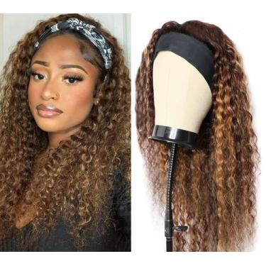 Imagem de Peruca com faixa de cabeça XSY Ombre Highlight Curly Human Hair 40cm 1