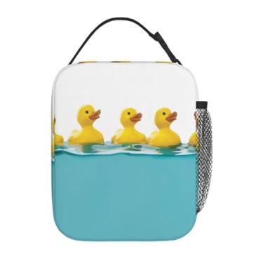 Imagem de ainori Lancheira reutilizável de pato de borracha para crianças, meninas, meninos, mulheres e adultos, lancheira com isolamento térmico e divertido, bolsa térmica de poliéster para escola, piquenique