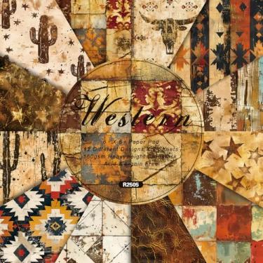 Imagem de Sunch Craft 24 folhas 15,2 x 15,2 cm papel de scrapbook deserto vintage tema ocidental cartolina de um lado para scrapbooking, diário, cartolina