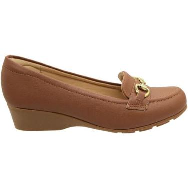 Imagem de Sapato Anabela Modare Ultra Conforto Adorno Dourado Feminino, Marrom, 