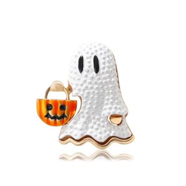 Imagem de Broche de lanterna de abóbora fantasma branco delicado para mulheres meninas moda Halloween frisado goblins broches alfinetes de lapela bonito feriado festival vestido acessórios joias presente