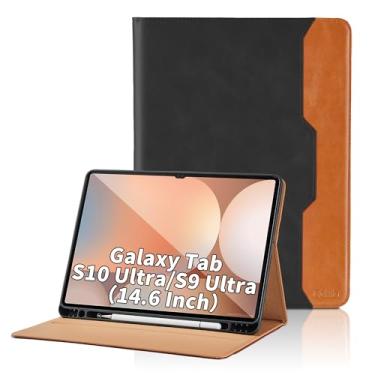 Imagem de Oduio Capa para Samsung Galaxy Tab S10 Ultra 2024/S9 Ultra 2023 14,6 polegadas, modelo SM-X920/X926B/X910/X916B, capa fólio de negócios de couro PU com suporte e bolso S Pen, preta